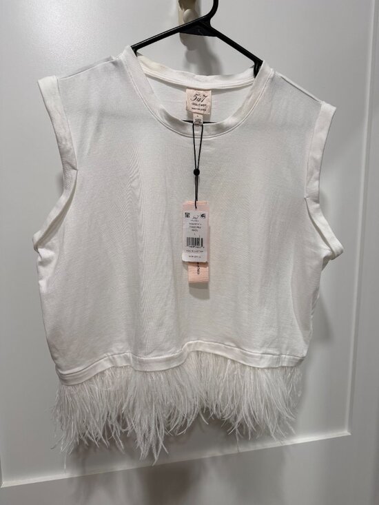 cinq a sept Tops - Cinq à Sept  Feather-Trimmed Stretch-Cotton Crop T-Shirt